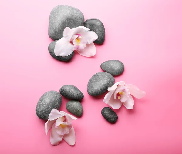 Wellness kameny a bílé orchideje — Stock fotografie