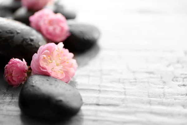 Wellness-Steine und rosa Blumen — Stockfoto