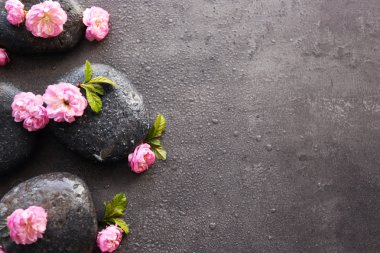 Spa taşlar ve pembe çiçekler   