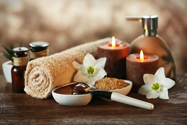 Spa chocolate set with candles — Stock Photo, Image