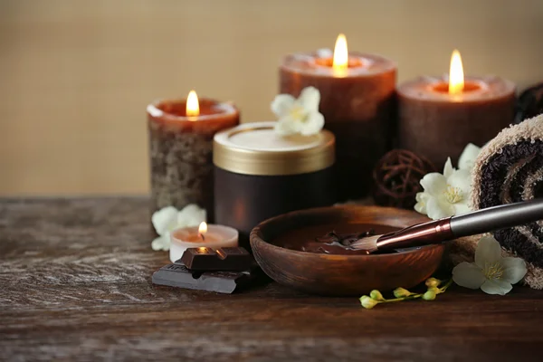 Wellness Schokolade Set mit Kerzen — Stockfoto