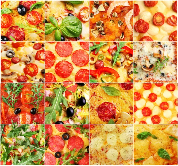 Pizza diferente de primer plano en collage —  Fotos de Stock