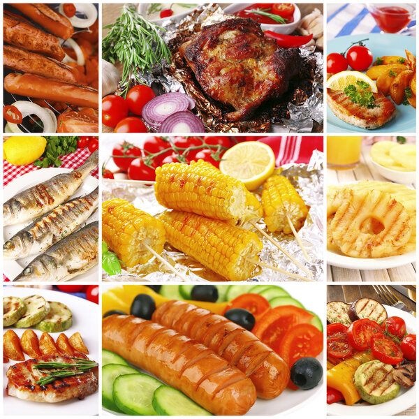 Collage of grilled food