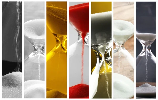 Collage van verschillende hourglasses — Stockfoto