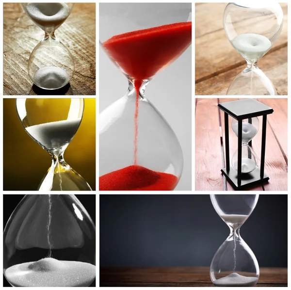 Collage of different hourglasses — Stock Photo, Image