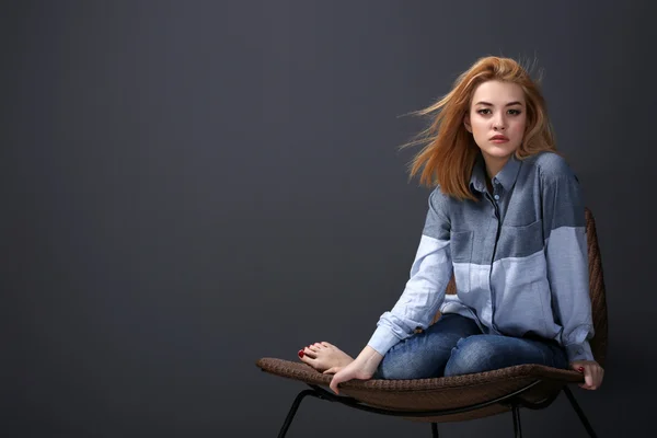 Beautiful young woman in shirt — Stock Photo, Image