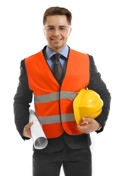 Ingenieur in Weste und Helm — Stockfoto