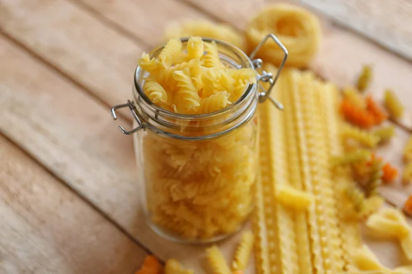 Fusilli pasta in a jar — Stock Photo, Image