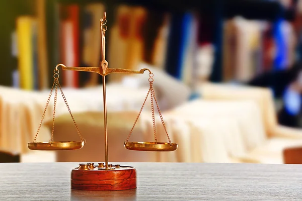 Justice scales on table — Stock Photo, Image