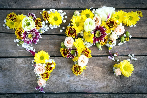 Mapa do mundo com flores — Fotografia de Stock