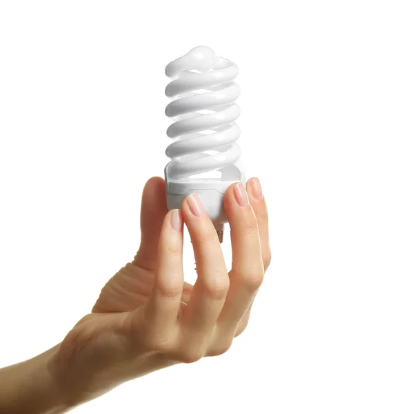 Vrouw hand bedrijf lamp — Stockfoto