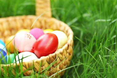 Renkli Paskalya yumurtaları sepetle 