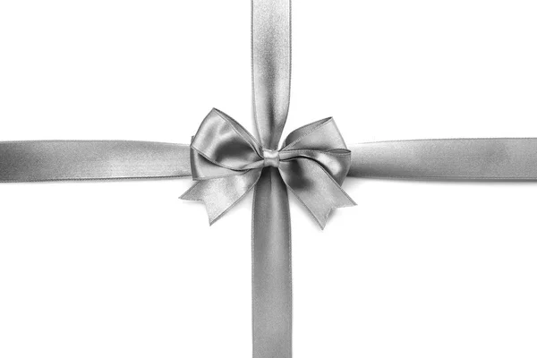 Silver silk ribbon with beautiful bow — Stock Photo, Image