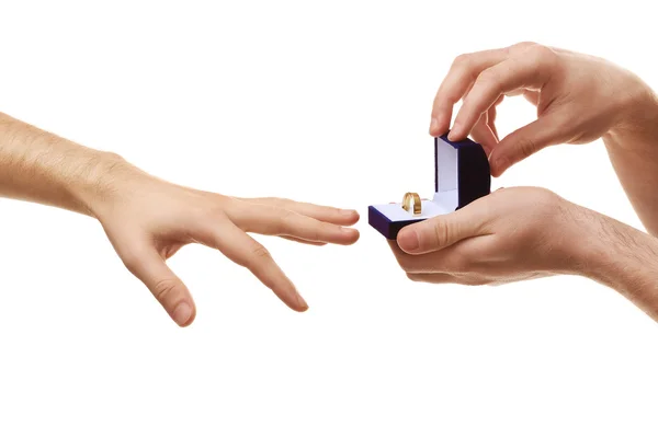 One groom giving wedding ring to another r — Stock Photo, Image