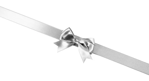 Silver silk ribbon with beautiful bow — Stock Photo, Image