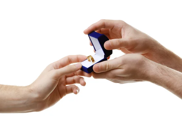 Groom giving wedding ring to another — Stock Photo, Image