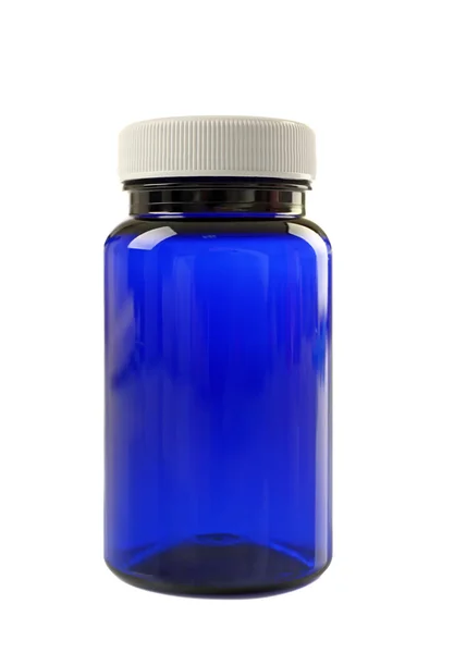 Blauwe geneeskunde fles geïsoleerd — Stockfoto