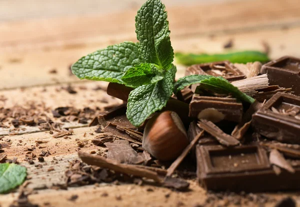 Chocolate pieces on background — Stock Photo, Image