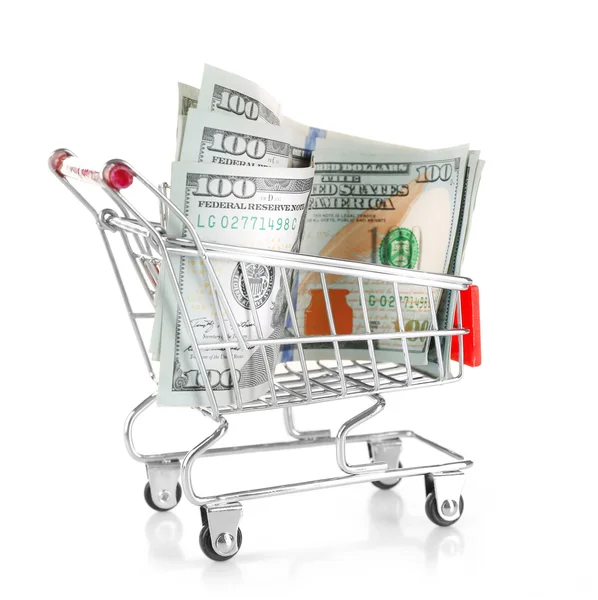 Shopping cart with dollars inside — Stock Photo, Image