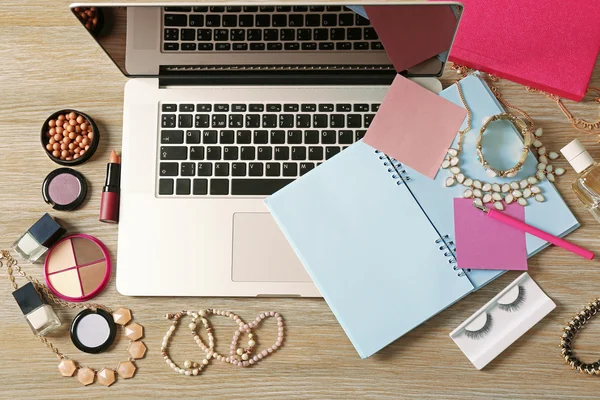 Laptop and female accessories — Stock Photo, Image