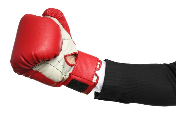 Mão masculina em luva de boxe branco — Fotografia de Stock