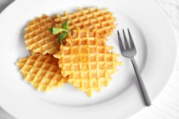 Tasty waffles with honey — Stock Photo, Image