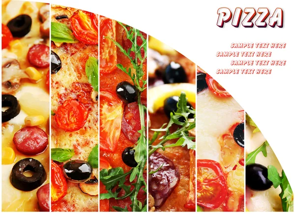 Verschiedene Pizzen in Großaufnahme als Collage — Stockfoto