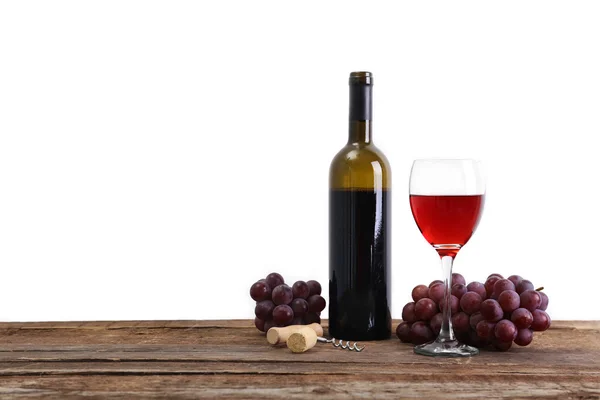 Wine and grape on wooden table — Stock Photo, Image