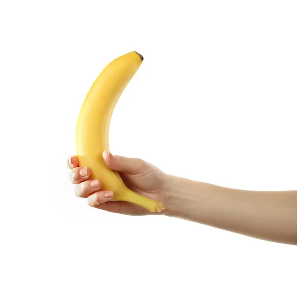 Mano tenendo fresco banana matura — Foto Stock