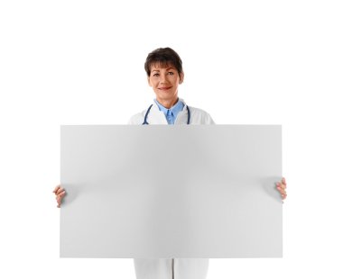 Afiş, üzerinde beyaz izole profesyonel doktor