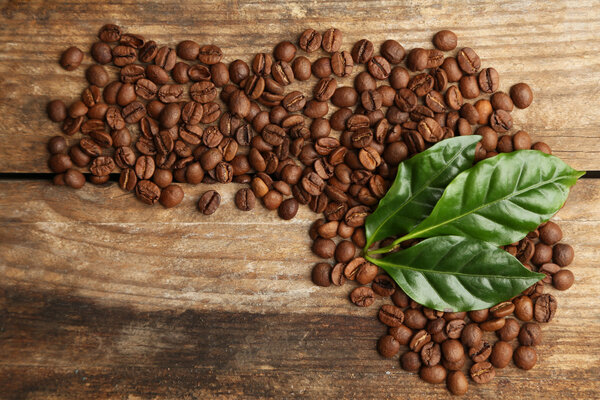 Coffee beans and green leaves