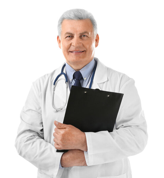 Professional doctor with clipboard