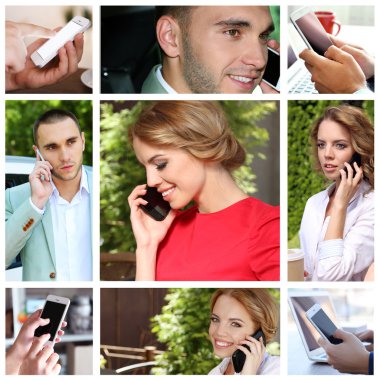 İnsanlar smapt telefonları, mobil teknoloji kavramı ile