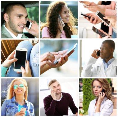 İnsanlar smapt telefonları, mobil teknoloji kavramı ile