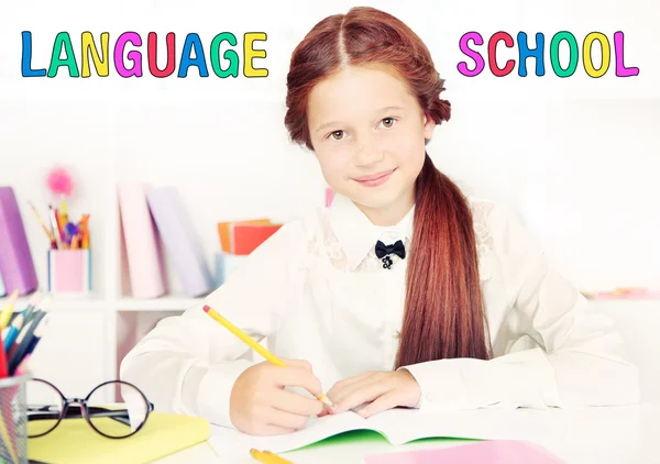 Language School Concept Schoolgirl — Stock Photo, Image
