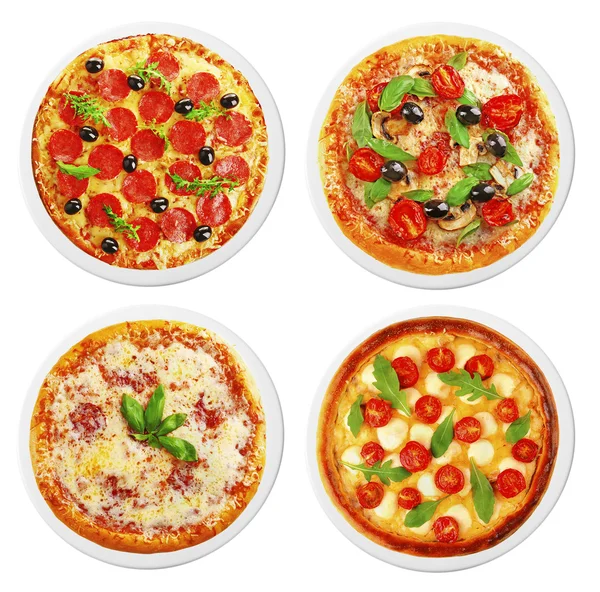 Set de diferentes pizzas aisladas en blanco — Foto de Stock