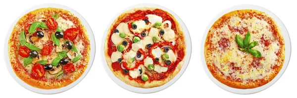 Uppsättning av olika pizzor isolerad på vit — Stockfoto