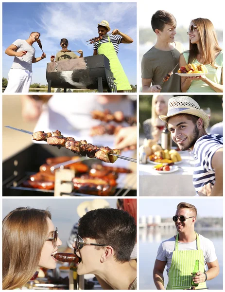 Collage Unga Människor Picknick — Stockfoto