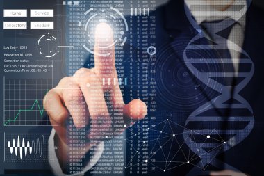 sanal ekran ile çalışan iş adamı