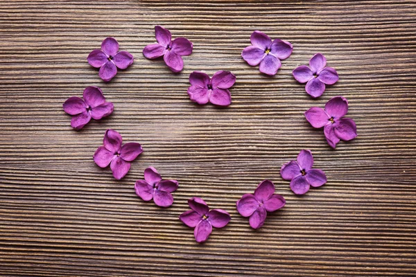 Heart made with lilac flowers — Stock Photo, Image