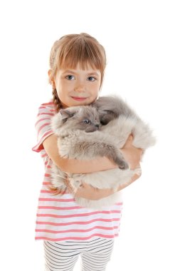 Küçük kız ile beyaz kedi