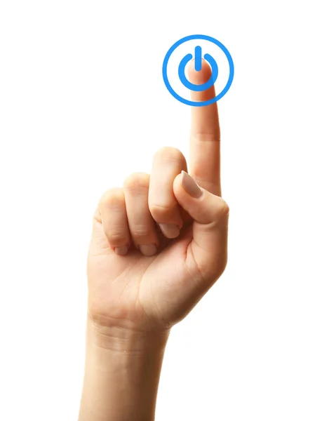 Finger press power button — Stock Photo, Image