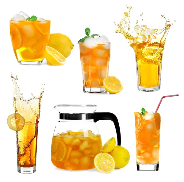 Collage of ice tea isolated — Stock Photo, Image