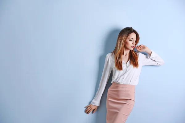 Beautiful young woman in white shirt — Stock Photo, Image