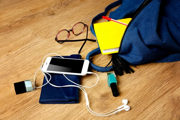 Backpack with gadgets and accessories — Stock Photo, Image