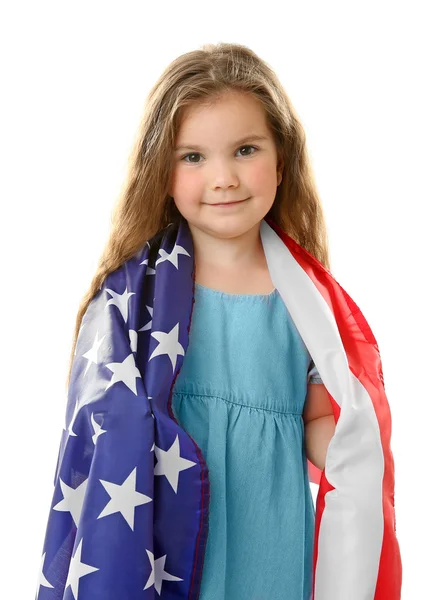 Niña y bandera americana — Foto de Stock