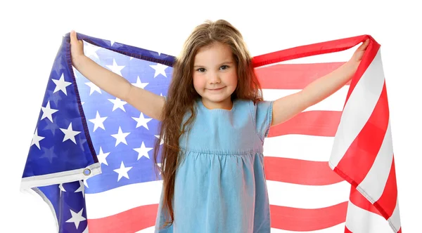 Petite fille et drapeau américain — Photo