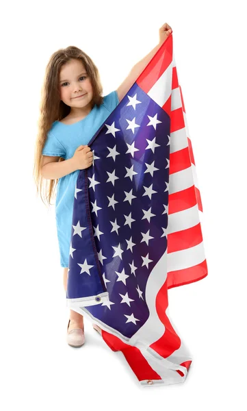 Petite fille et drapeau américain — Photo