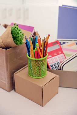 Şeylerle karton kutular