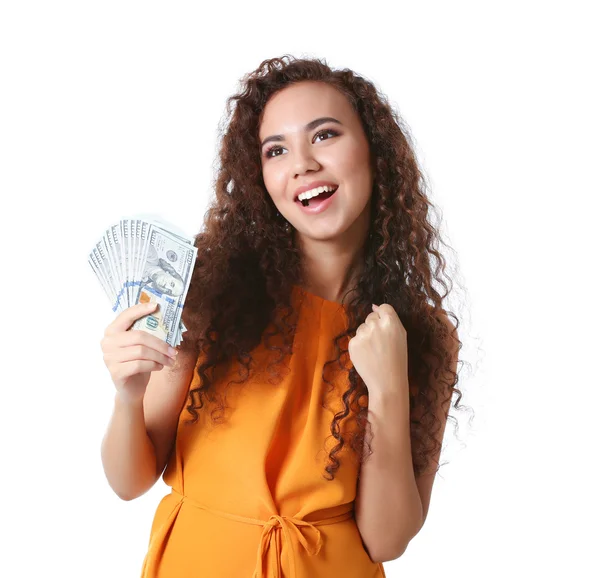 Beautiful young girl holding cash — Stock Photo, Image